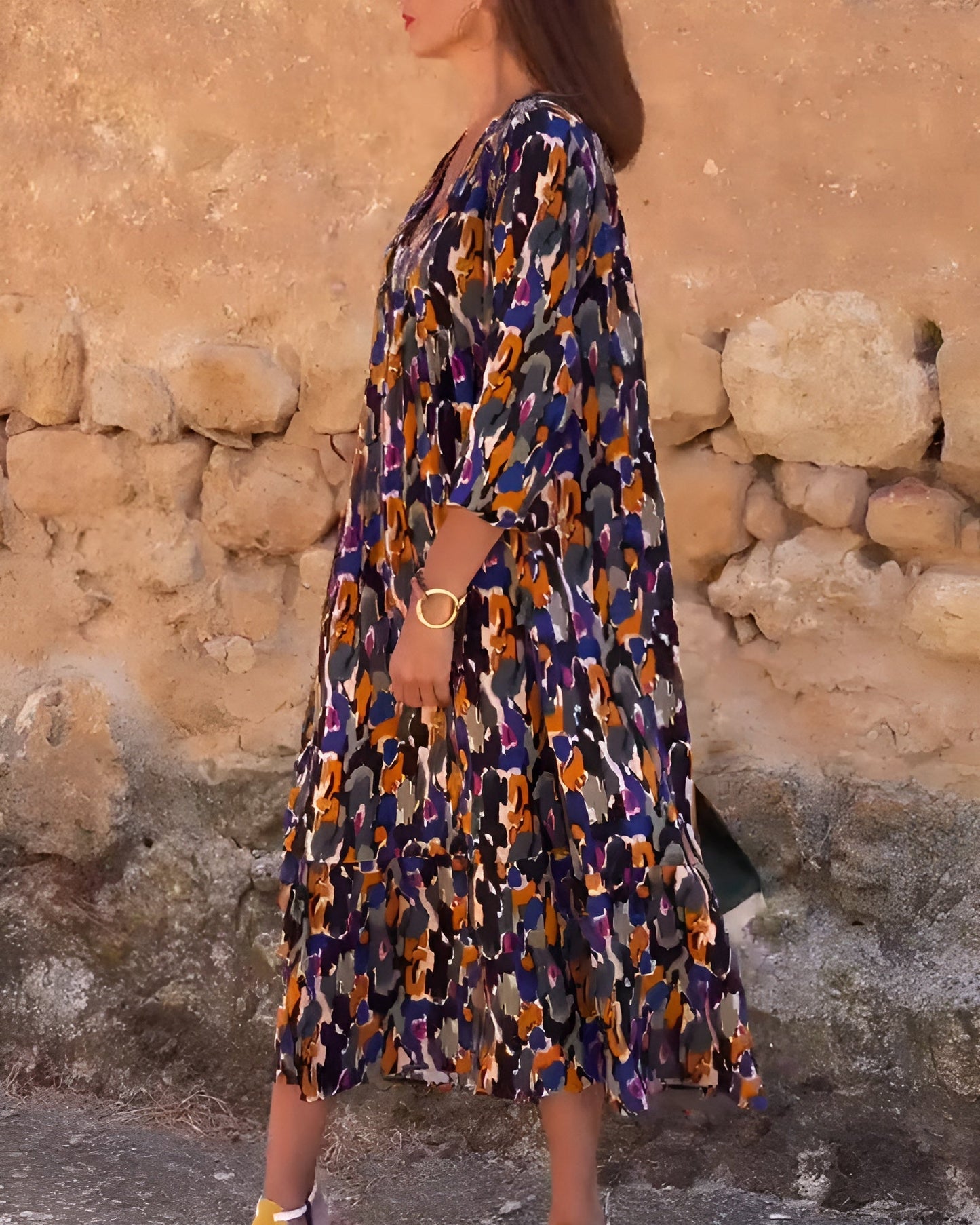 Nathalie™ | Retro geprinte V-hals jurk