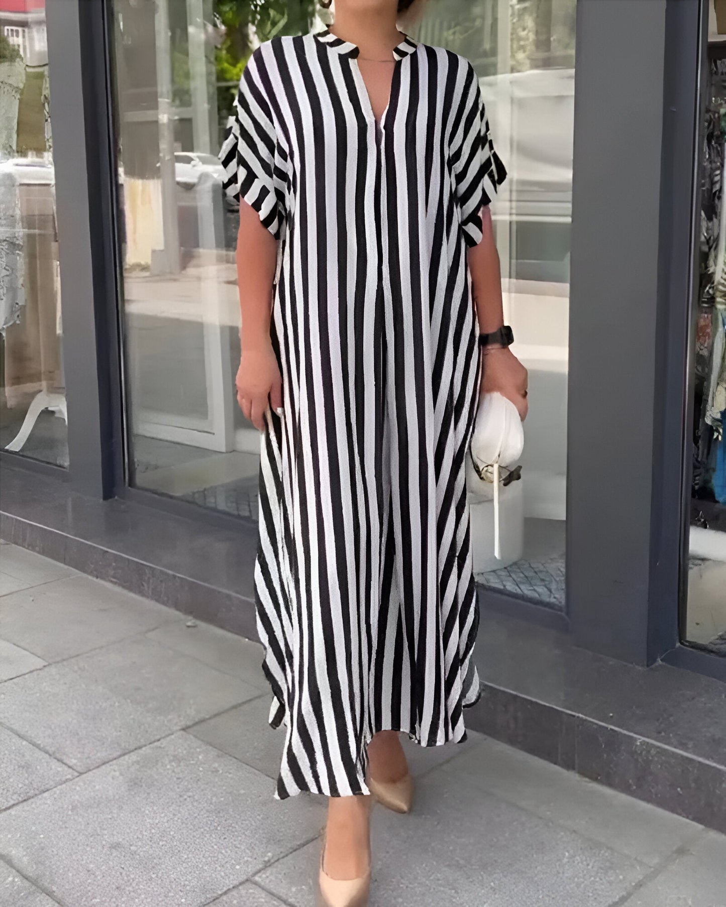 Elena™ | V-hals Gestreepte Overhemdjurk