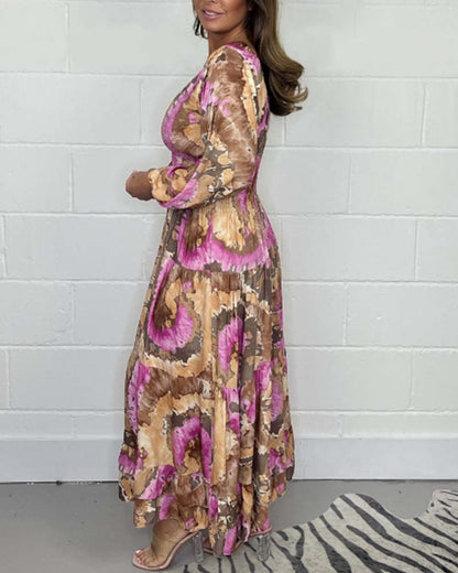 NOVERA™ | Diepe V kleurrijke lange jurk