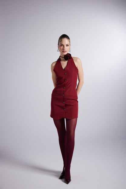 Becca Burgundy Rose Accessorized Mini Dress