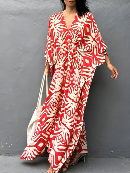 Nayla™ | Katoenen kaftanjurk met V-Hals