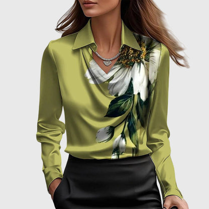 Aurélie™ | Elegante Glansblouse Met Plooihals