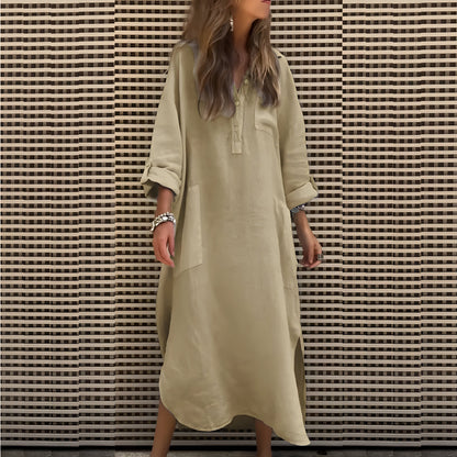 Klara™ | Effen Langer Jurk met Lange Mouwen